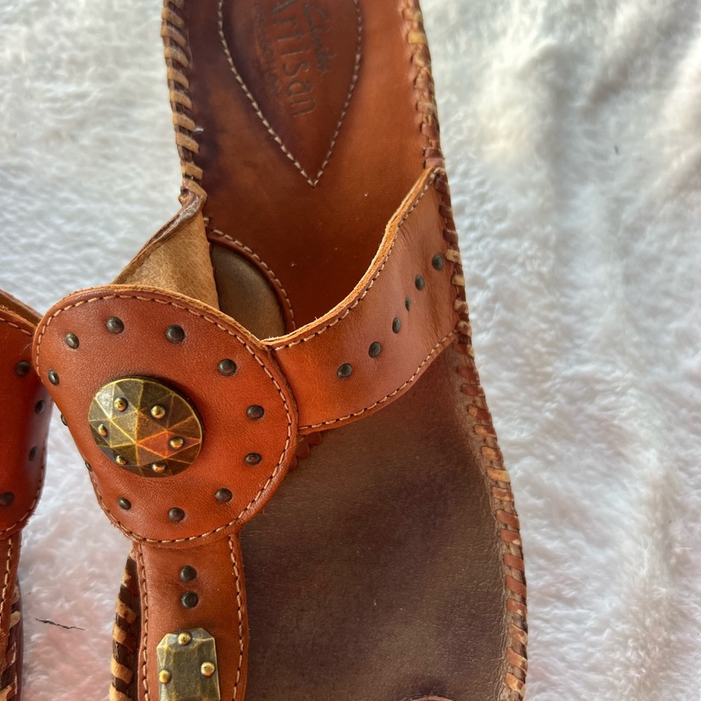 Clarks Tan Leather Braided Detail Sandals - Picture 2 of 14